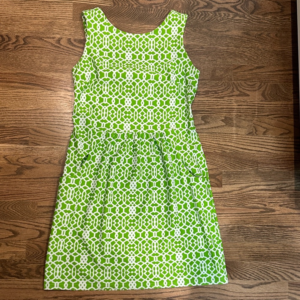 Jude Connally Lime Green & White Geometric Midi Dress